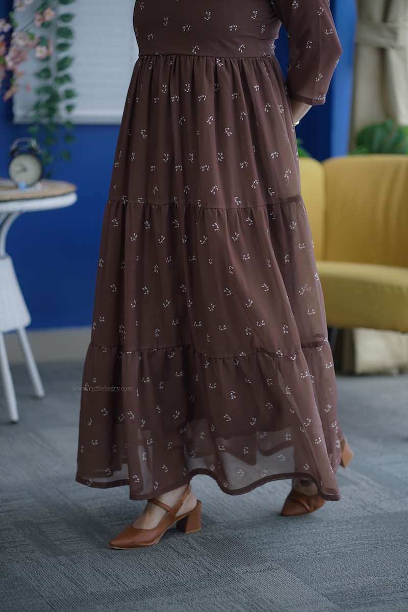 Rose Brown Floral Georgette Dress