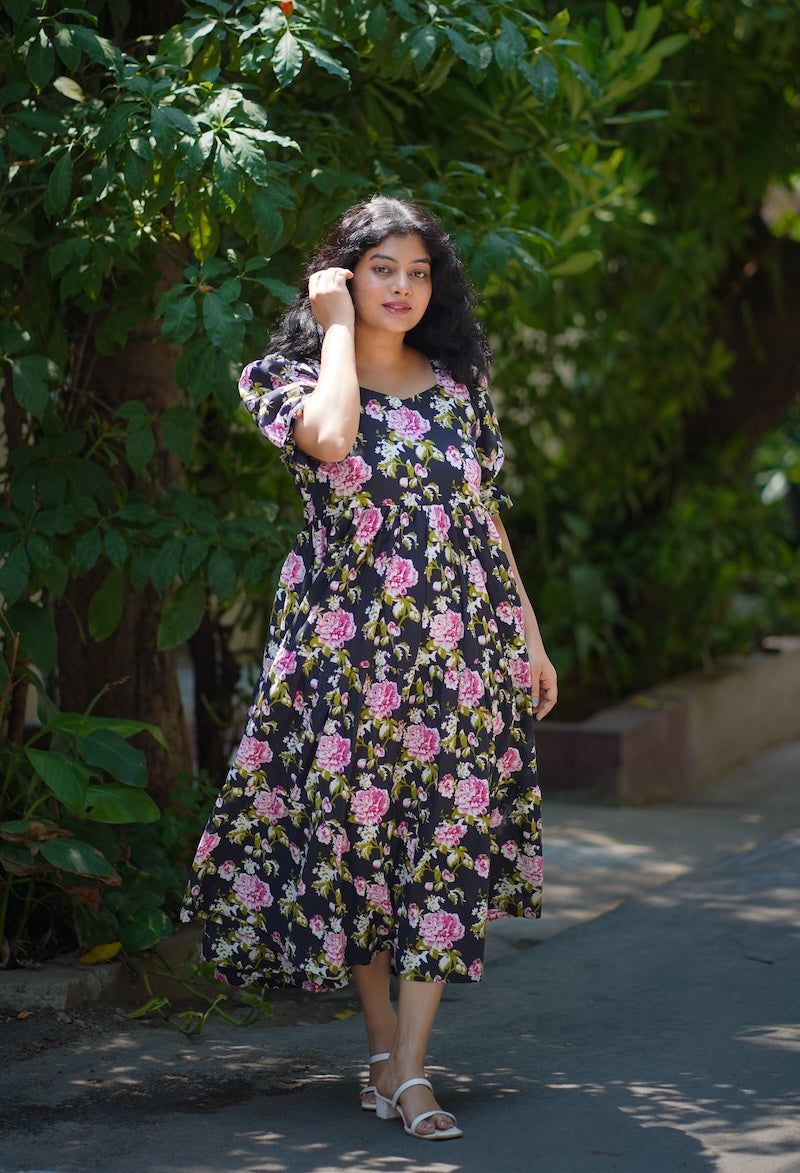 viya blackrose cotton tier dress