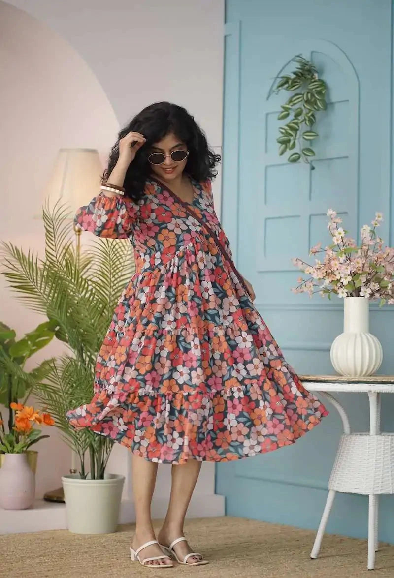 maira multifloral georgette tier dress