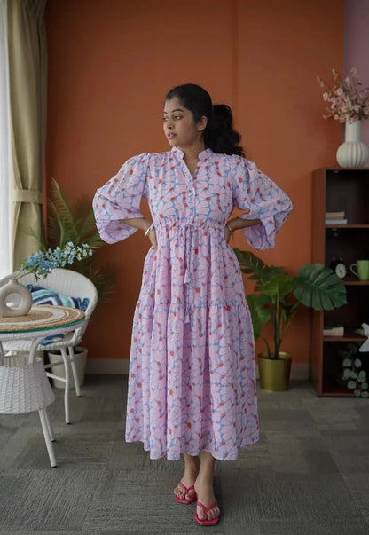 Niva IceBlue Floral Georgette Dress