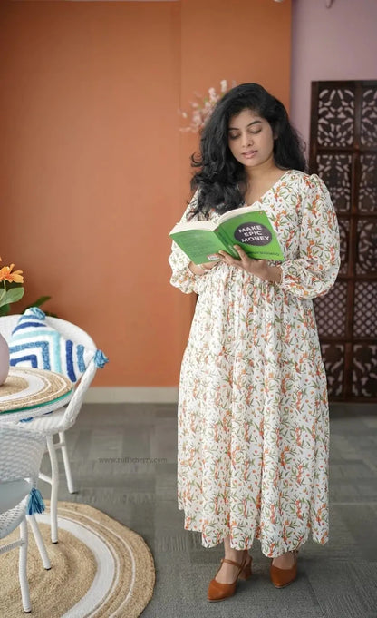 Niva White Orange Georgette Dress