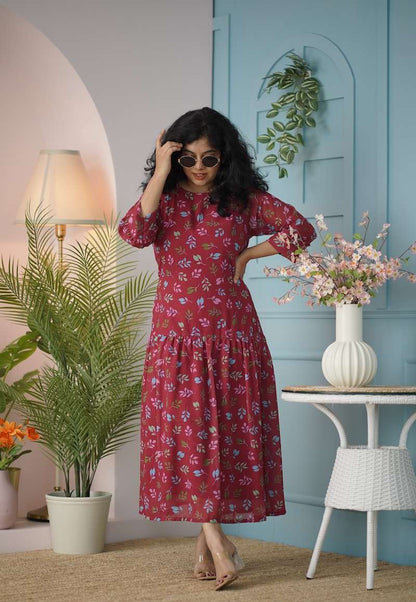 Maira Maroon Floral Georgette Dress
