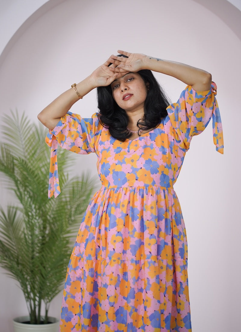 Arina Pastel PinkBlues Georgette dress