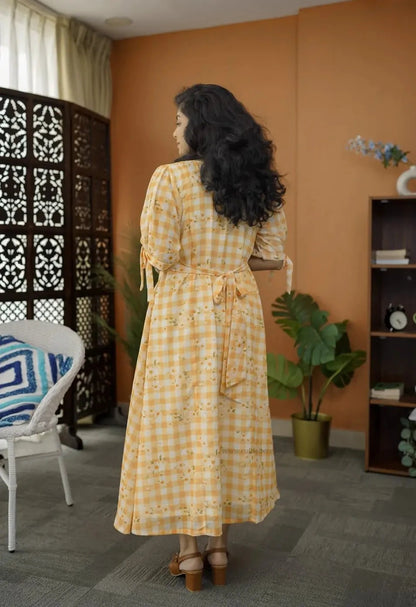 Niva Yellow Checks Georgette Dress