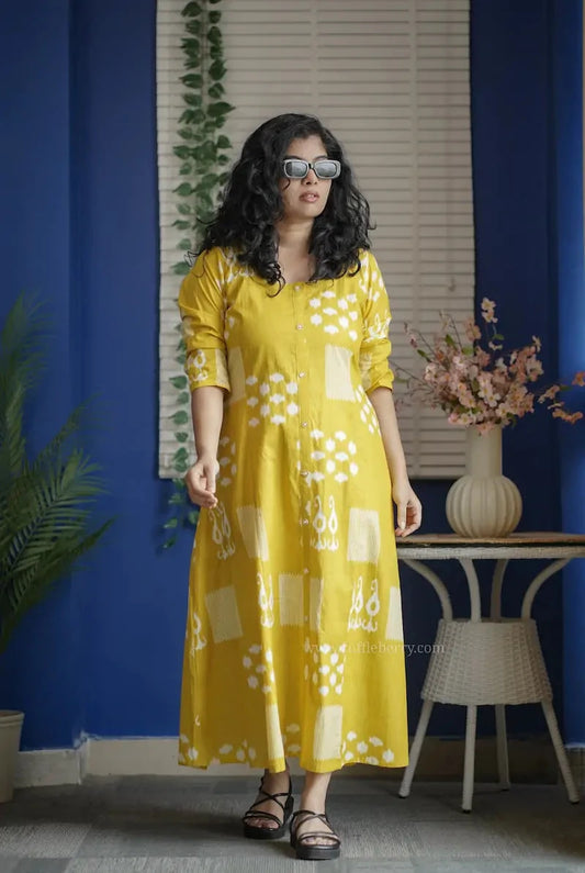 Augusta Bumble Yellow Cotton Aline Dress