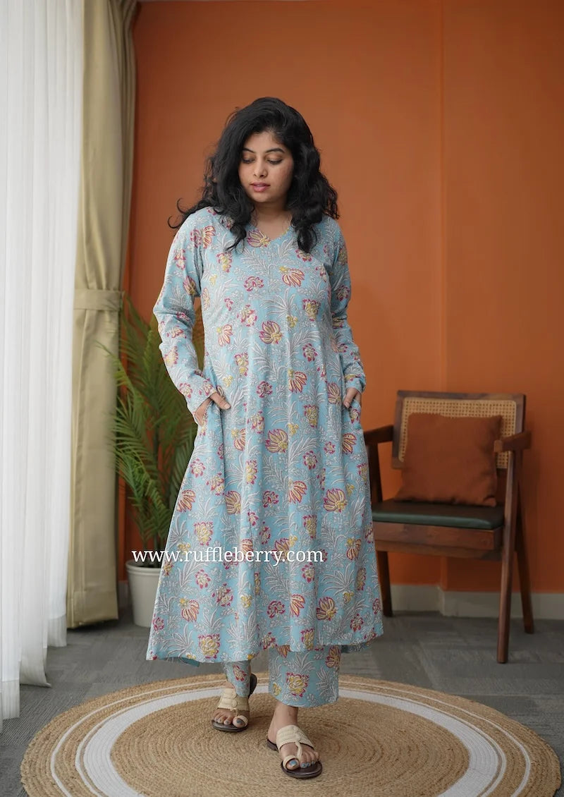 seher ice blue cotton co-ord set