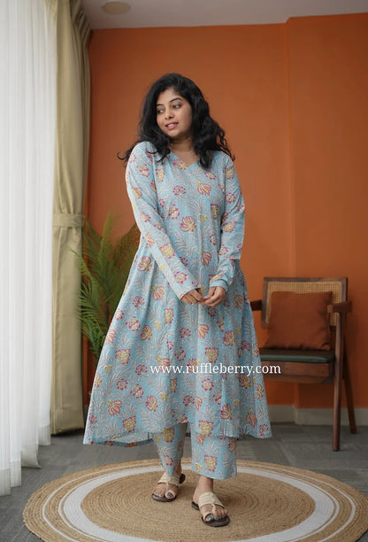 Seher Ice Blue Cotton Co-ord set