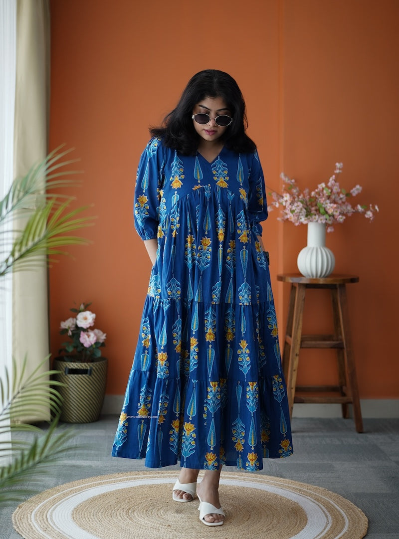 jundaze blue cotton tier dress