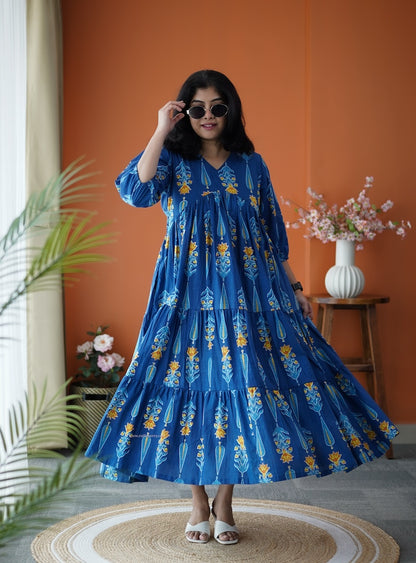 Jundaze Blue Cotton tier Dress
