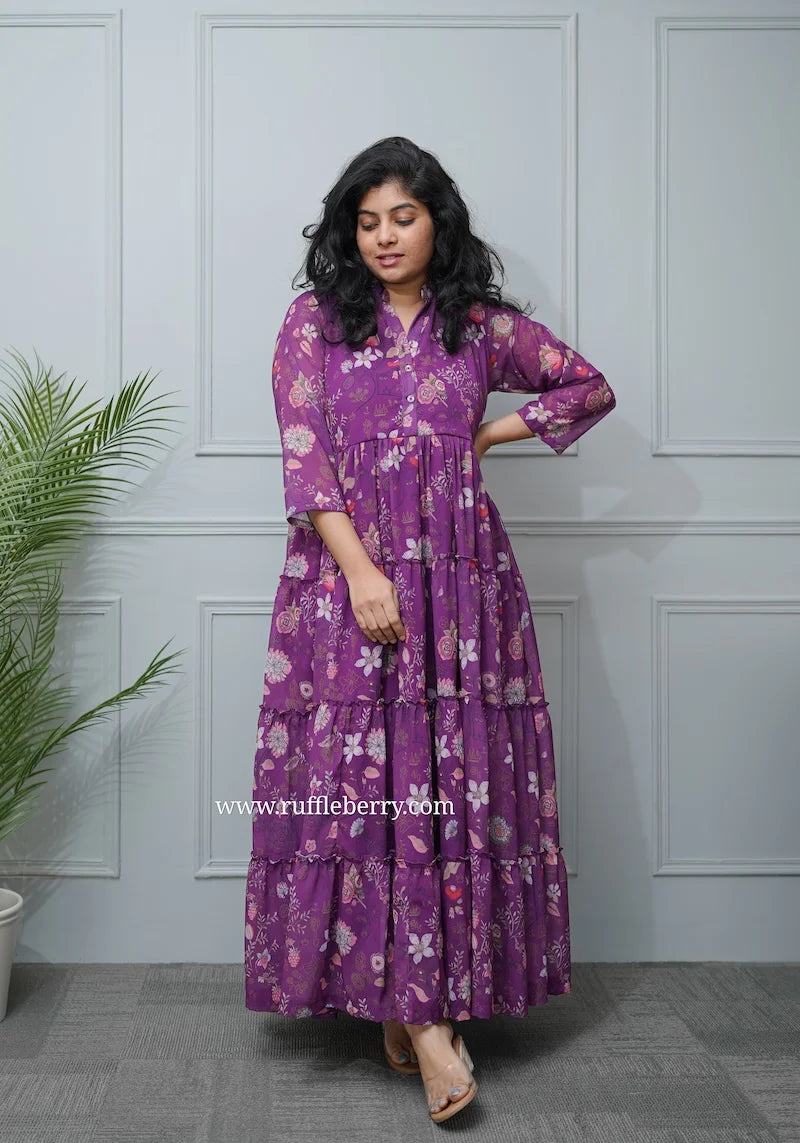 marigold magenta georgette tier dress