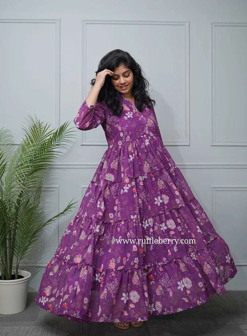 marigold magenta georgette tier dress