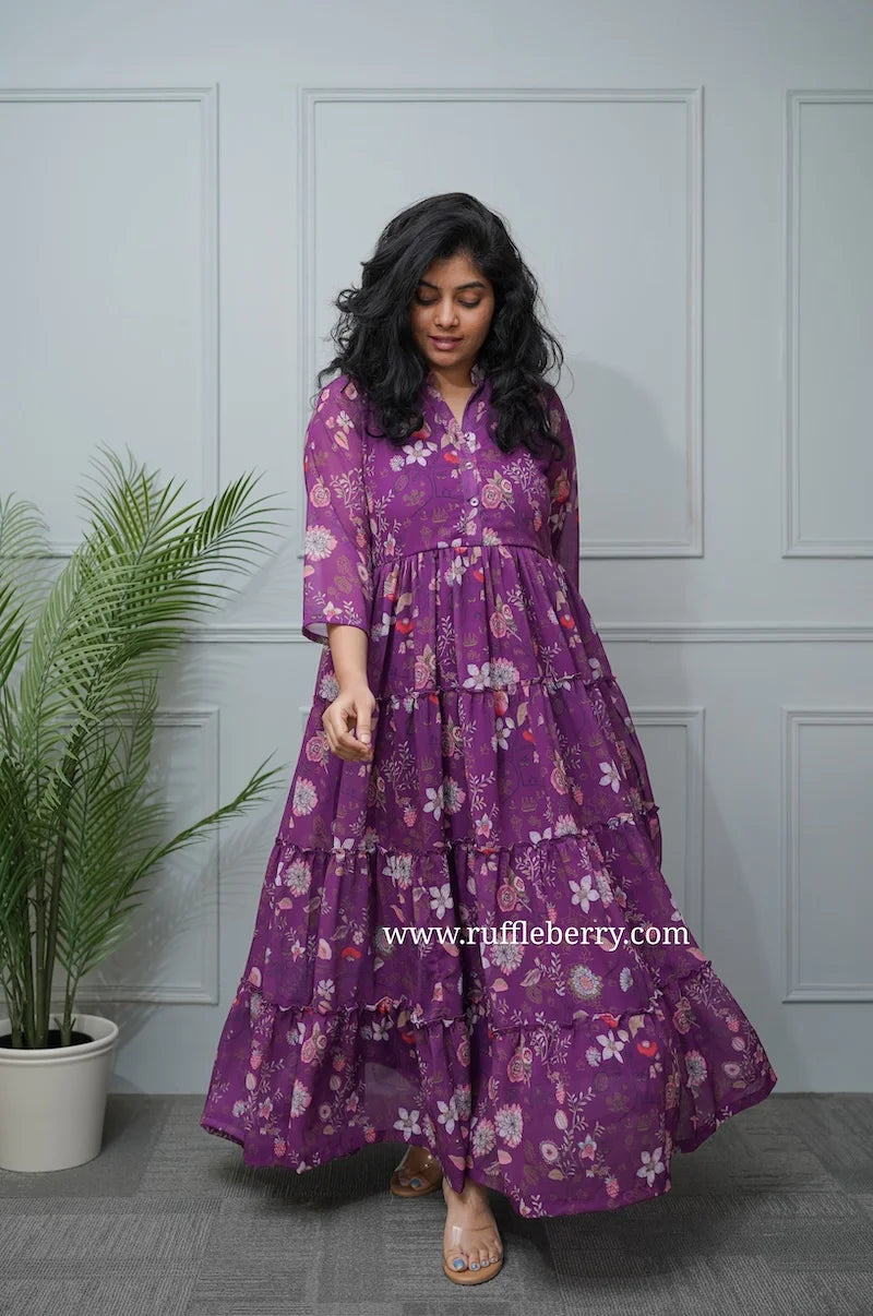 marigold magenta georgette tier dress