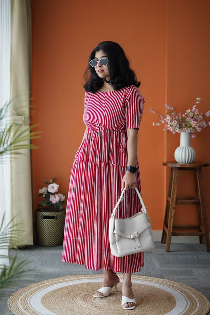 Jundaze Pink Cotton tier Dress