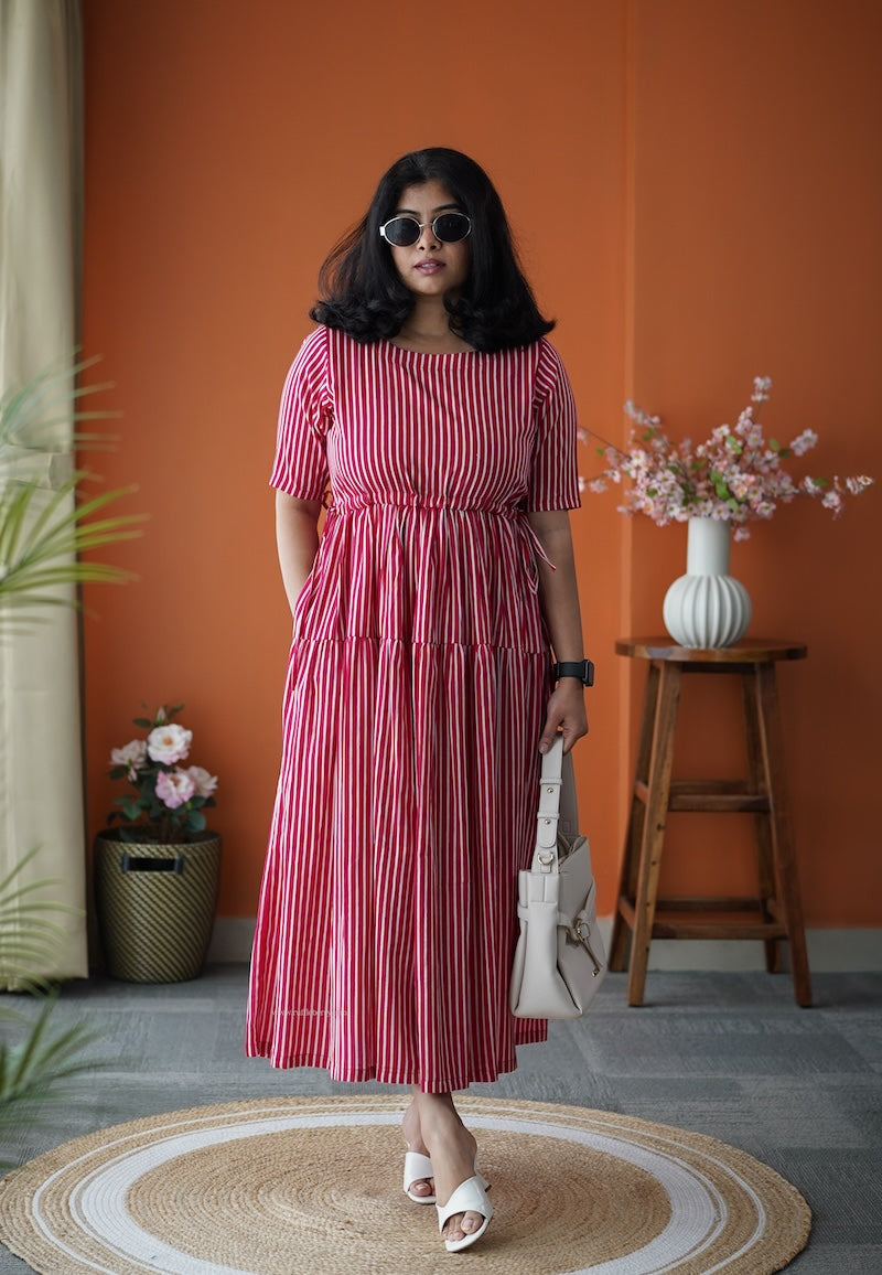 jundaze pink cotton tier dress