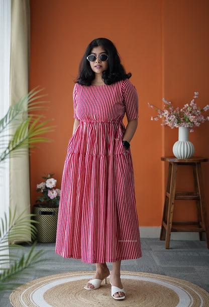 Jundaze Pink Cotton tier Dress