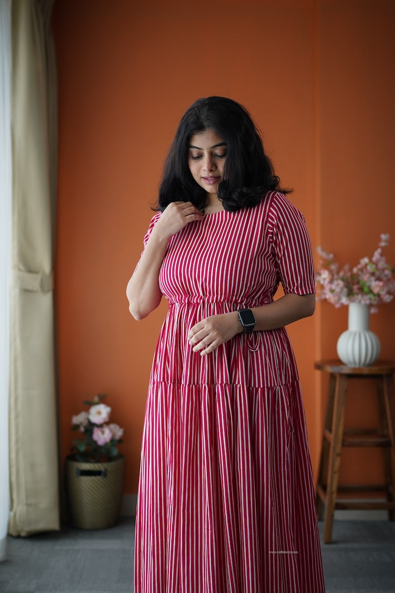 jundaze pink cotton tier dress