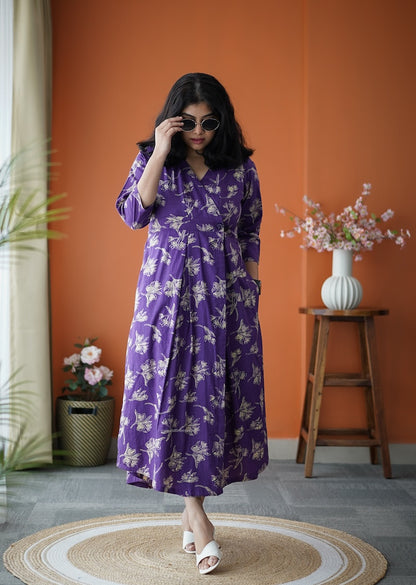 Jundaze Violet Cotton Button Wrap Dress