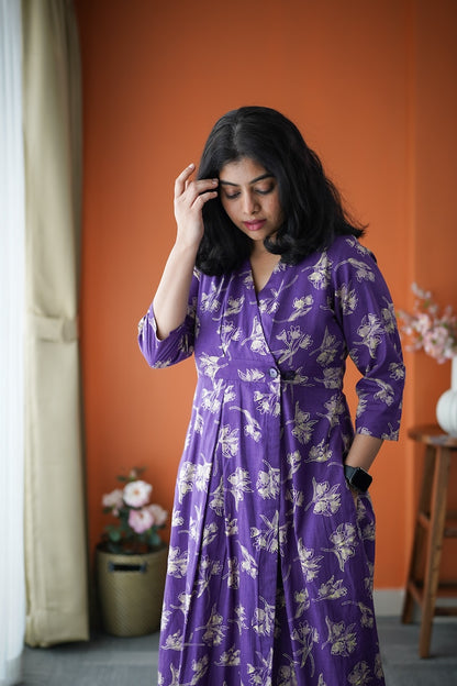 Jundaze Violet Cotton Button Wrap Dress