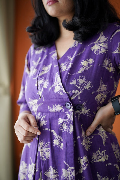 Jundaze Violet Cotton Button Wrap Dress
