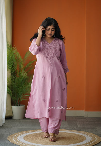 Rosy Petals Embroidered Cotton Co-ord set