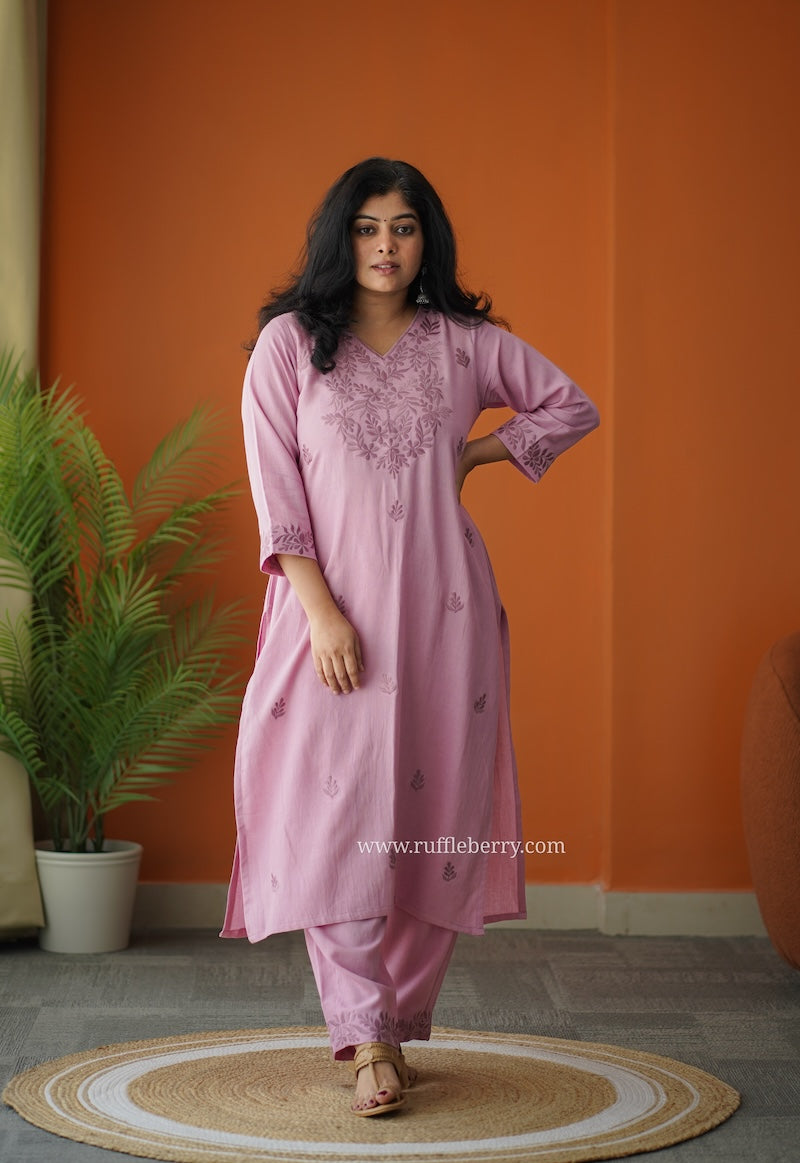 rosy petals embroidered cotton co-ord set