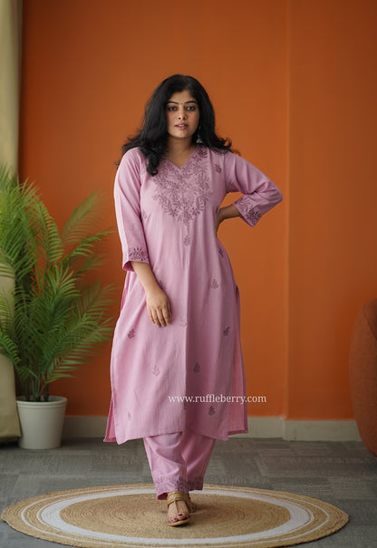 Rosy Petals Embroidered Cotton Co-ord set