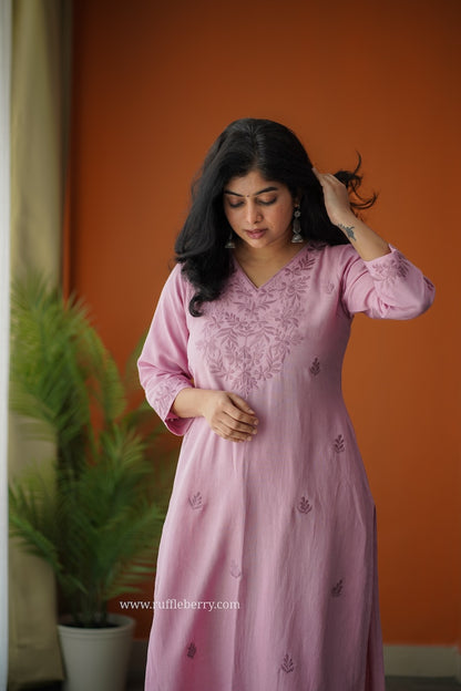 Rosy Petals Embroidered Cotton Co-ord set