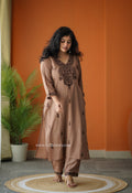 Mocha Petals Embroidered Cotton Co-ord set