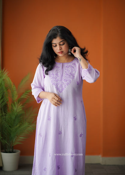 Lilac Petals Embroidered Cotton Co-ord set