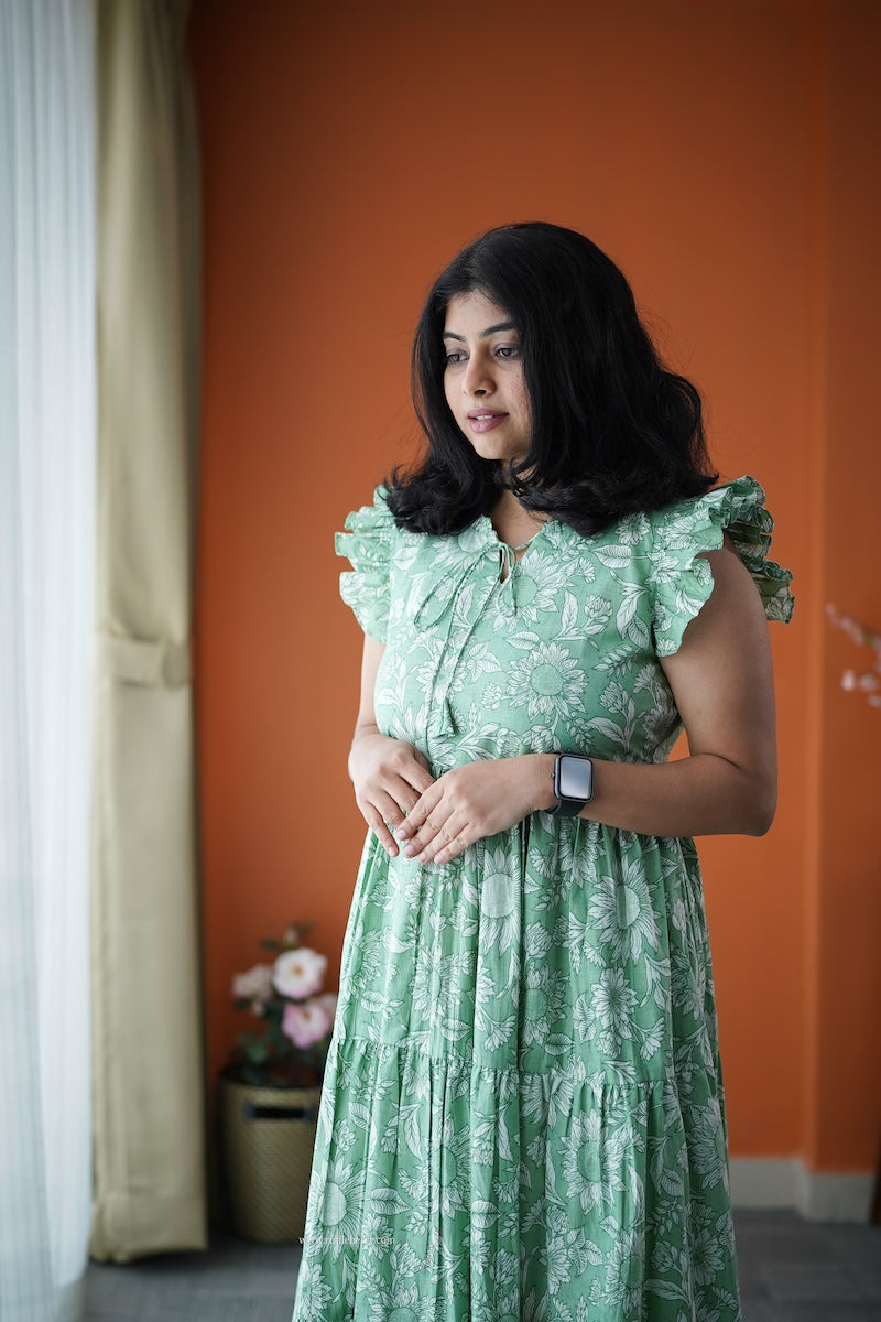 jundaze green cotton tier dress