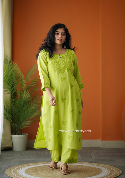 Limone Petals Embroidered Cotton Co-ord set