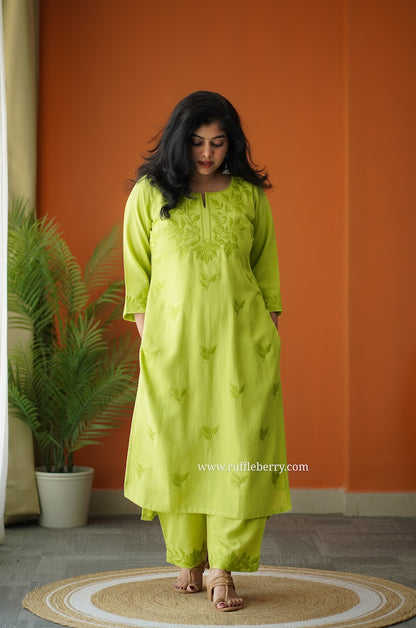 Limone Petals Embroidered Cotton Co-ord set