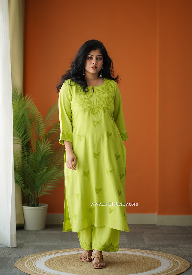 limone petals embroidered cotton co-ord set