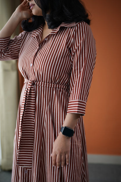 Jundaze Brown Cotton Flared Shirt Dress