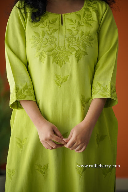 Limone Petals Embroidered Cotton Co-ord set