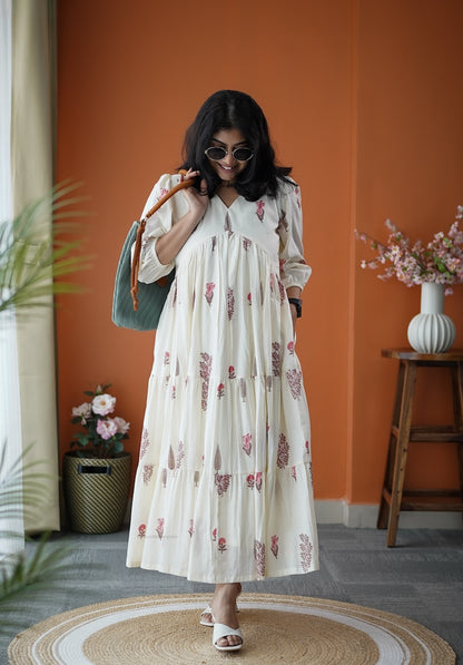 Jundaze White Cotton tier Dress
