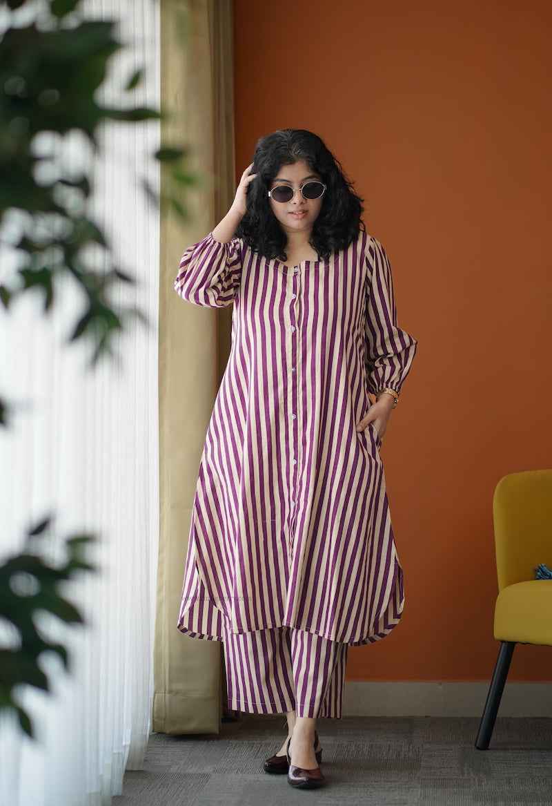 piku burgundy stripes co-ord set