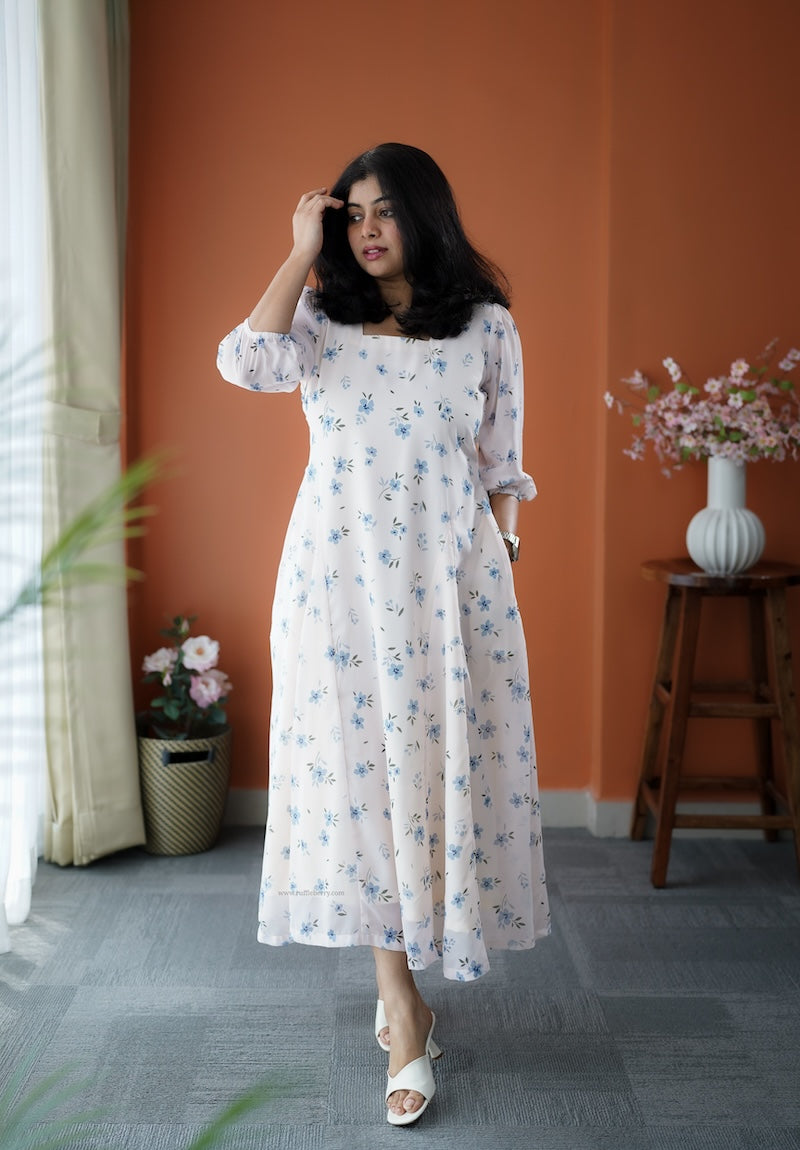 junaluv white georgette a-line dress