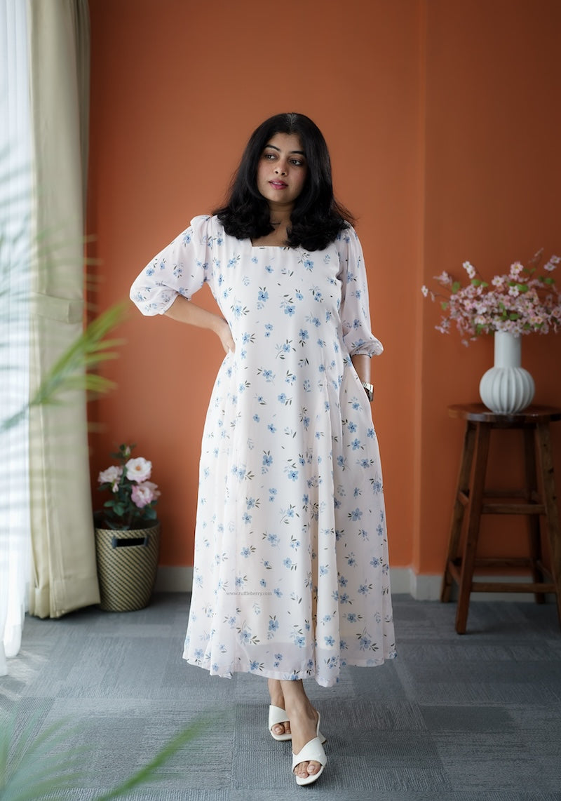 junaluv white georgette a-line dress