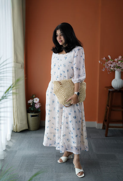 JunaLuv White Georgette A-line Dress
