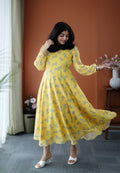 JunaLuv Yellow Georgette Fit & Flare Dress