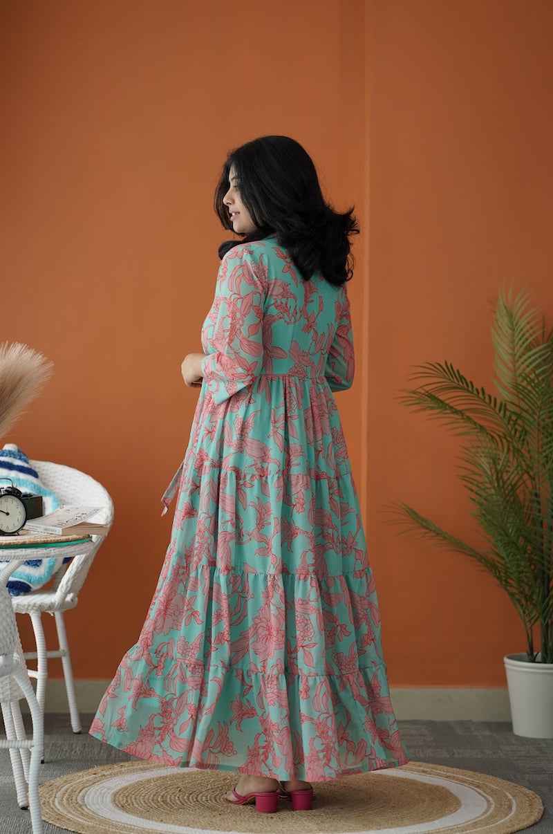 Sol Mint Green Collared Georgette Tier Dress