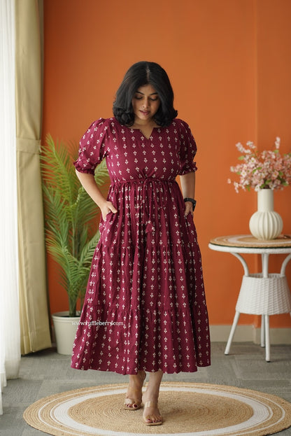 Sunshine Maroon Cotton Tier Dress