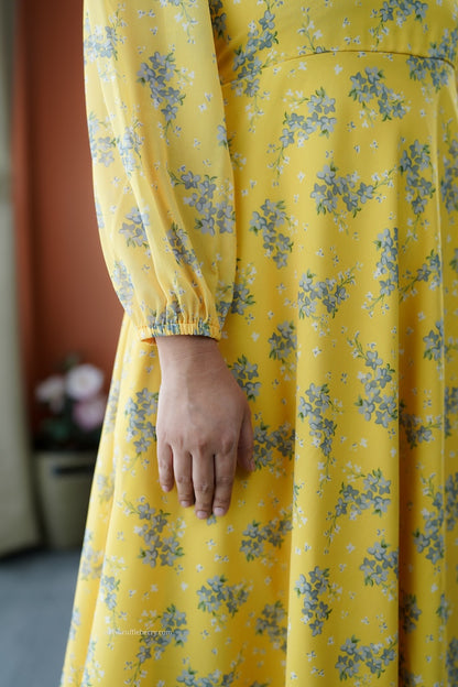 JunaLuv Yellow Georgette Fit & Flare Dress