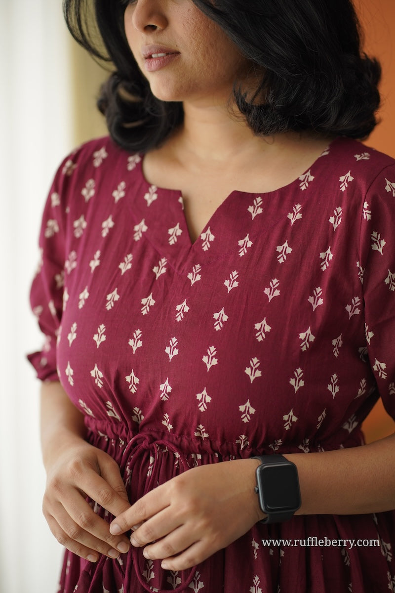 sunshine maroon cotton tier dress