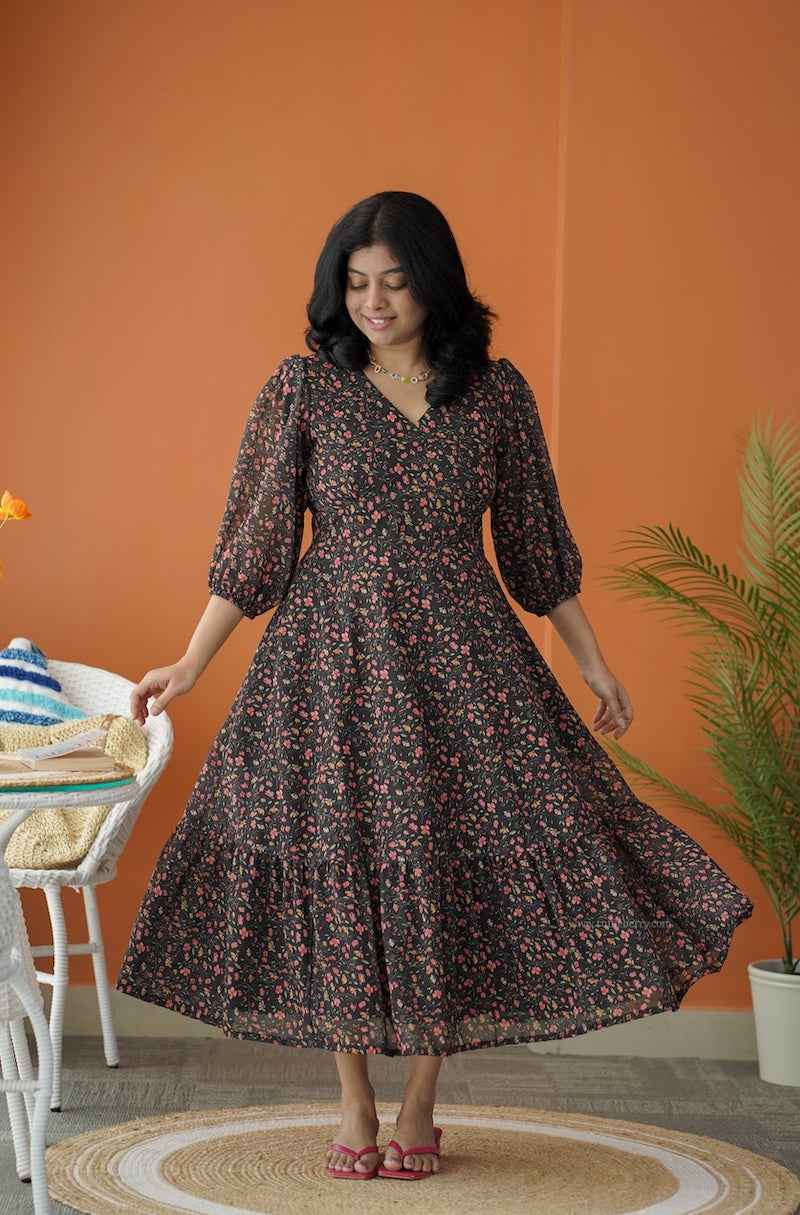 Sol Sprinkler A-Line Tier Georgette Dress