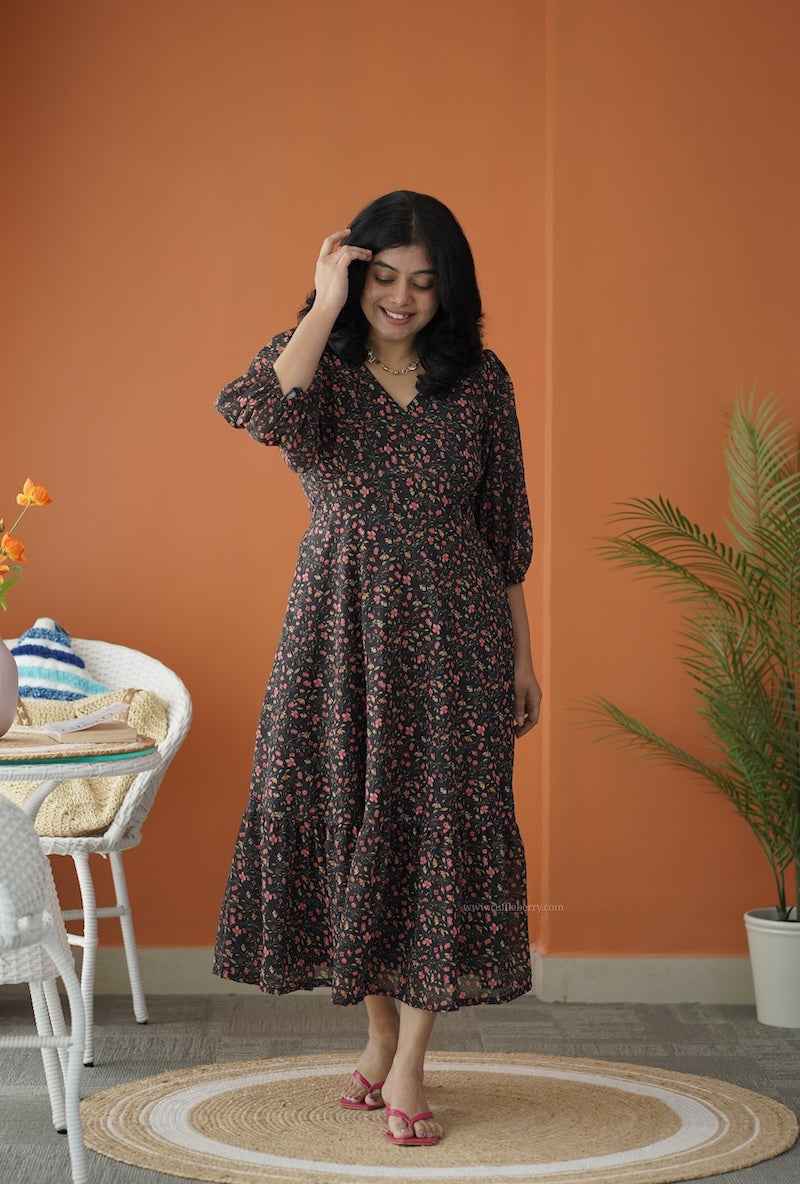 Sol Sprinkler A-Line Tier Georgette Dress