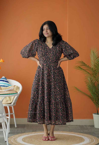 Sol Sprinkler A-Line Tier Georgette Dress