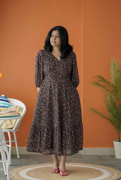 Sol Sprinkler A-Line Tier Georgette Dress