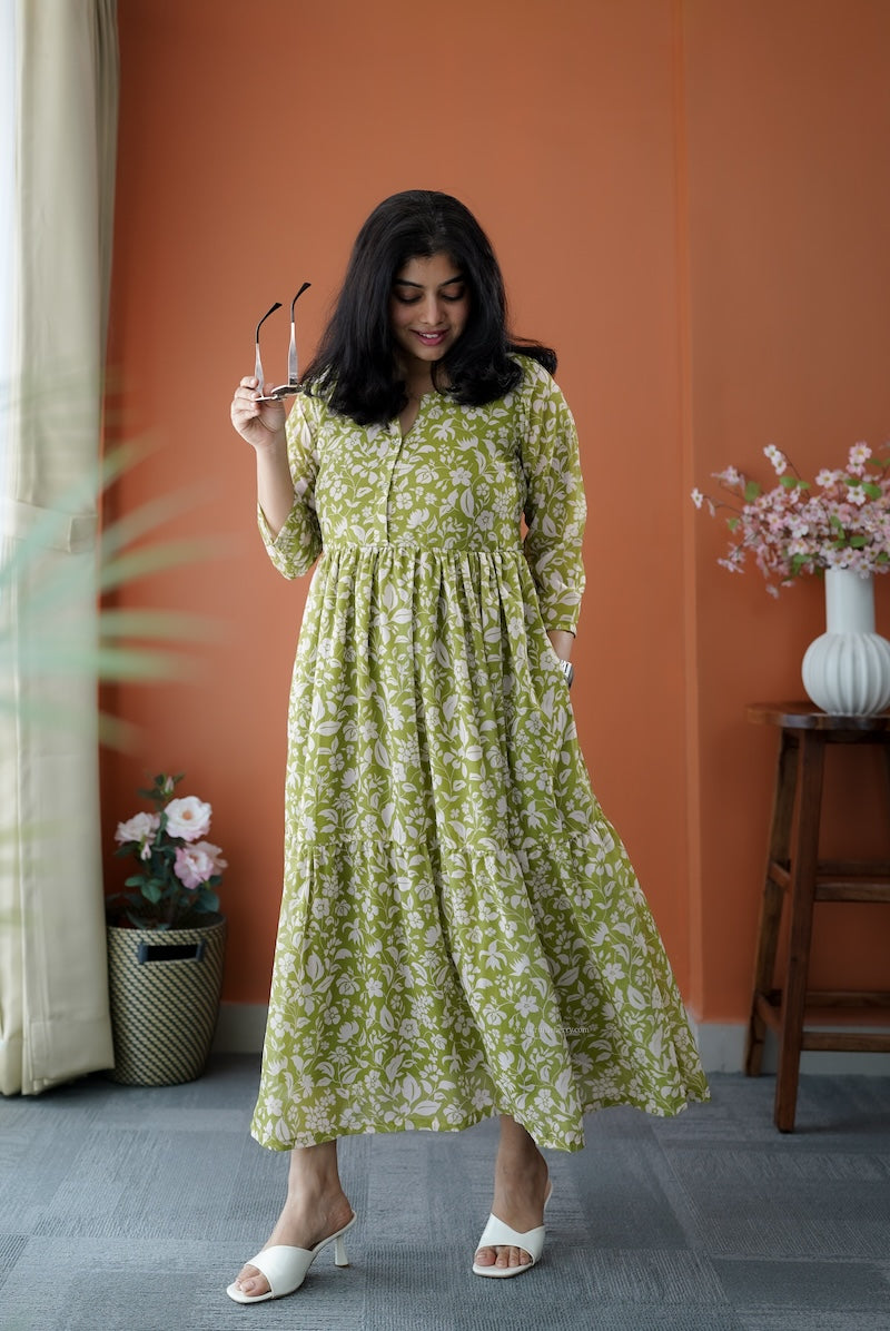 junaluv green georgette tier dress